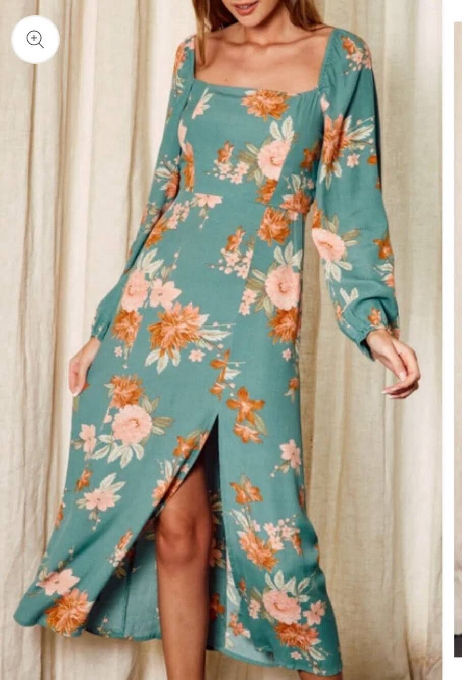 Dress Forum Floral Maxi Dress Size S Blue Pink Long Sleeve Cottagecore NWT